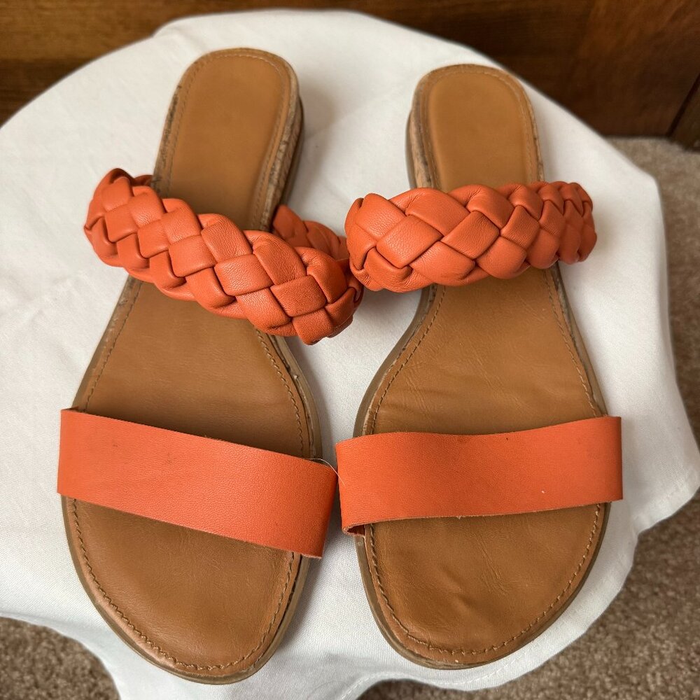 Sun + Stone Papaya Easten Faux Leather Woven Slip On Slide Sandals Size 10